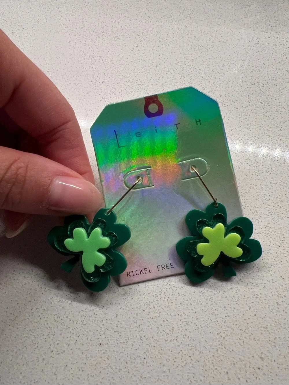 Leith Green Shamrock Dangle Earrings with Glitter Accents